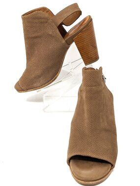 Kenneth Cole Suede Peep Toe Block Heel Shoes Gentle Souls Sz 9 Sling Back